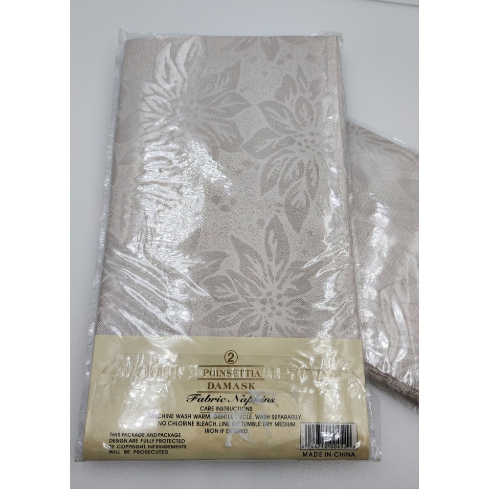 Vintage 2004 Better Home Poinsettia Damask Fabric Napkins White Cream Lot of 4 N - Picture 3 of 3